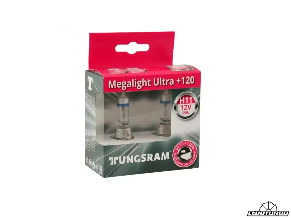 Лампа галогенная Tungsram Megalight Ultra +120%, H11, 12V, 55W, PGJ19-2