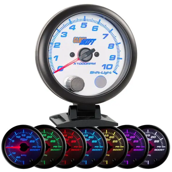 White 7 Color 3 3/4" Tachometer Gauge w Shift Light