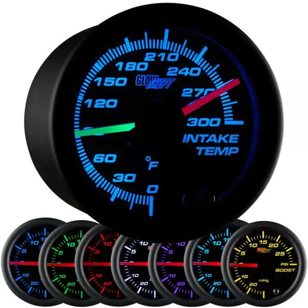 Black 7 Color Dual Air Intake Fahrenheit Temperature Gauge